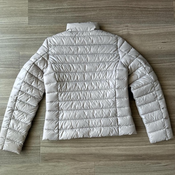 NWOT MANGO Shiny Cream Silver Puffer Zippered Jacket Large - Picture 8 of 8